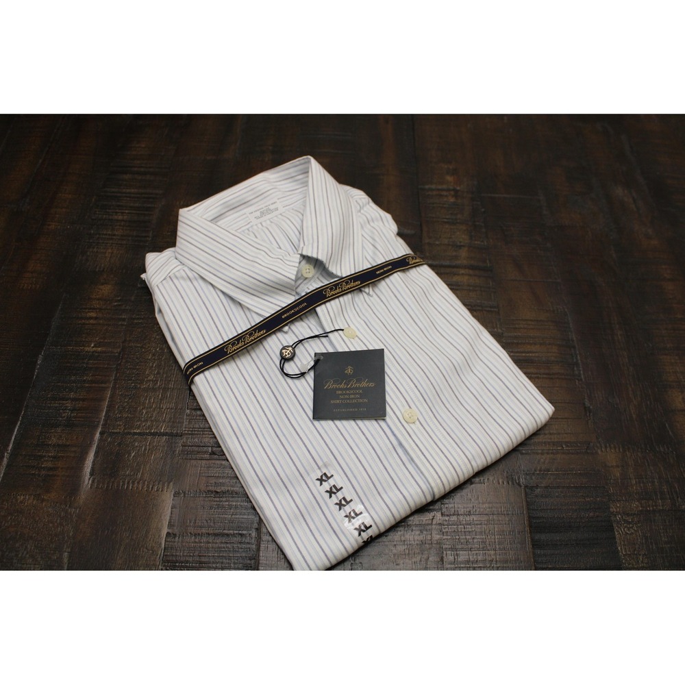 Brooks Brothers Shirt Mens XL White Stripe Slim Fit Dress Non Iron Supima